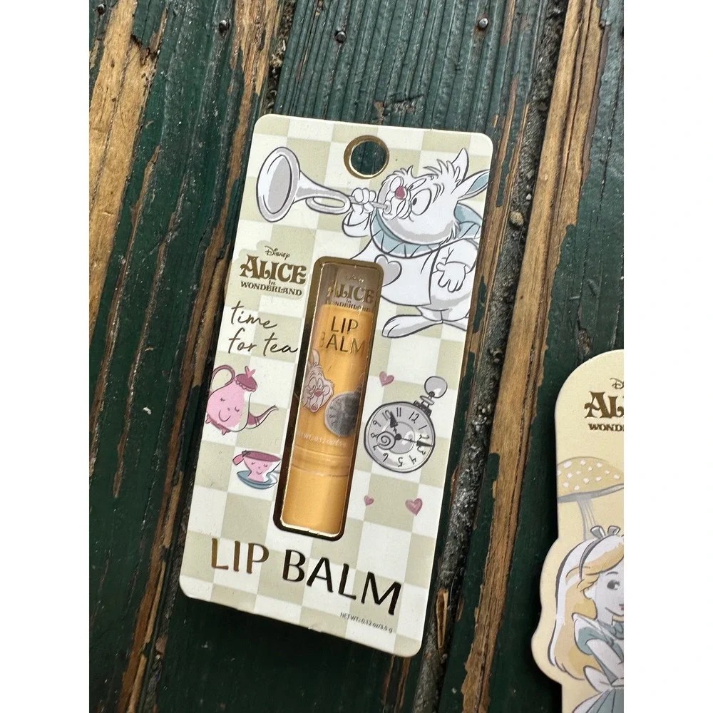 Disney‎ Alice in Wonderland Lip Balm Set Mushroom Vanilla Raspberry White Rabbit